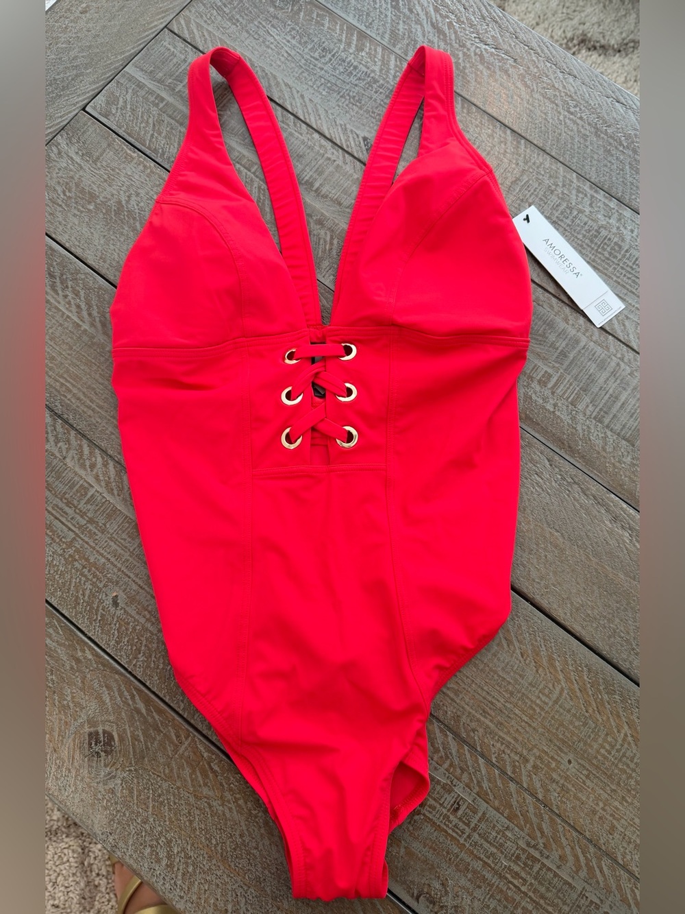 Amoressa by Miraclesuit Red Lace-Up One-Piece Swimsuit- NEW!
